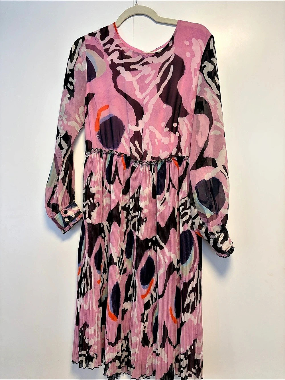 Gorman Abstract Print Long Sleeve Midi Dress in Pink & Black